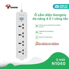 Ổ CẮM ĐIỆN GONEO N1040 – 4 Ổ ĐA NĂNG 1 CÔNG TẮC – CHỐNG CHÁY,CÔNG SUẤT 2500W – CHÍNH HÃNG
