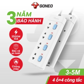Ổ CẮM ĐIỆN CHỐNG CHÁY GONEO ĐA NĂNG 4 Ổ 4 CÔNG TẮC 2500W – V3040 – CHÍNH HÃNG – AN TOÀN – CHỐNG CHÁY