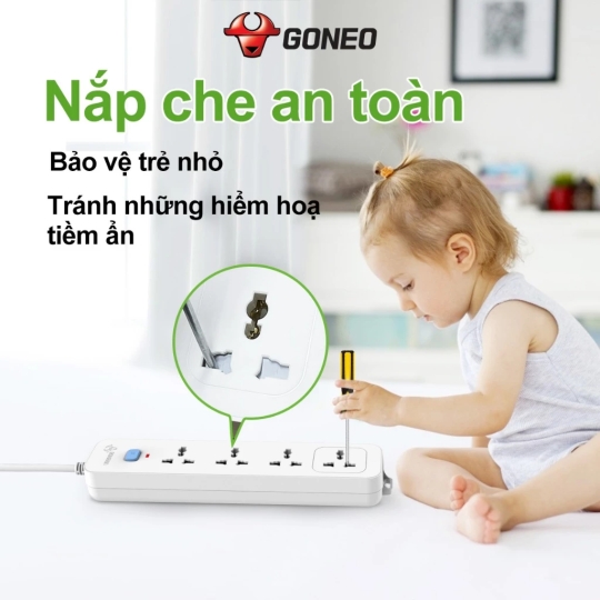Ổ CẮM ĐIỆN GONEO N1040 – 4 Ổ ĐA NĂNG 1 CÔNG TẮC – CHỐNG CHÁY,CÔNG SUẤT 2500W – CHÍNH HÃNG