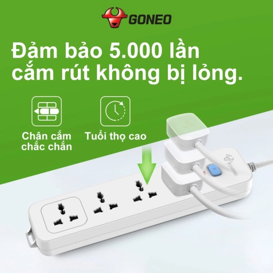 Ổ CẮM ĐIỆN GONEO N1040 – 4 Ổ ĐA NĂNG 1 CÔNG TẮC – CHỐNG CHÁY,CÔNG SUẤT 2500W – CHÍNH HÃNG