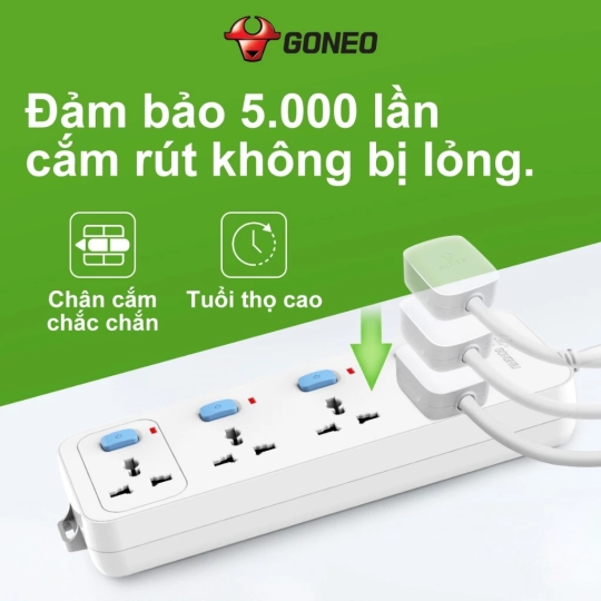 Ổ CẮM ĐIỆN GONEO 4 Ổ ĐA NĂNG 4 CÔNG TẮC - CÔNG SUẤT 10A/250/2500W – TRẮNG – CHÍNH HÃNG – N3040