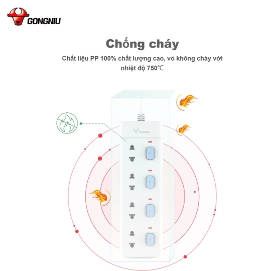 Ổ CẮM ĐIỆN CHỐNG CHÁY GONEO ĐA NĂNG 4 Ổ 4 CÔNG TẮC 2500W – V3040 – CHÍNH HÃNG – AN TOÀN – CHỐNG CHÁY