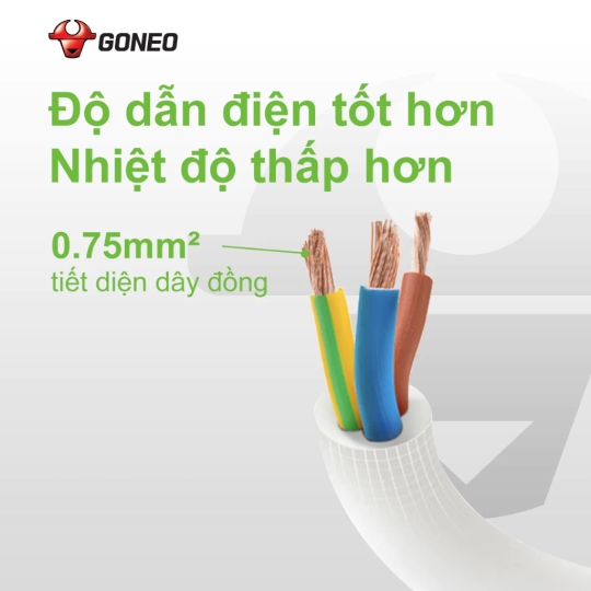 Ổ CẮM ĐIỆN CHỐNG CHÁY GONEO ĐA NĂNG 4 Ổ 1 CÔNG TẮC 2500W – V1040 – CHÍNH HÃNG – CHỐNG CHÁY